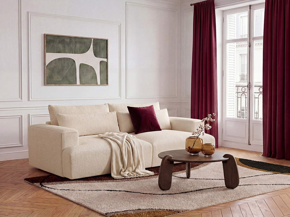 Canapé droit fixe 3 places assise profonde TWINY tissu lisse