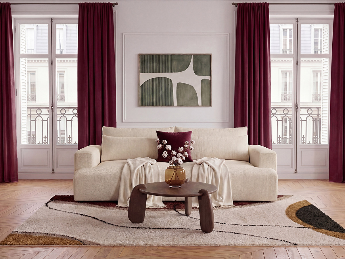 Canapé droit 3 places assise profonde TWINY lisse beige — vue 4