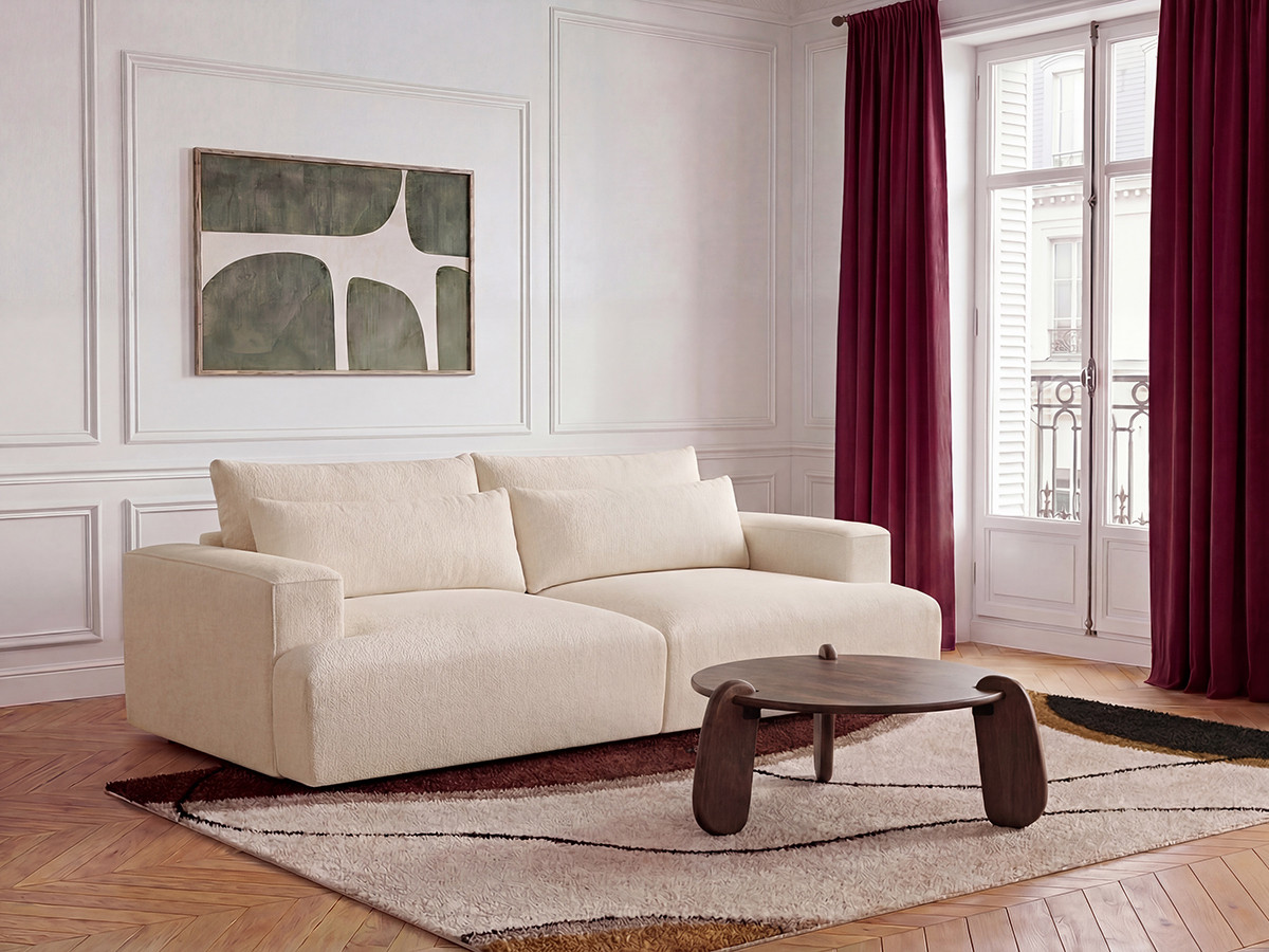 Canapé droit 3 places assise profonde TWINY lisse beige — vue 6