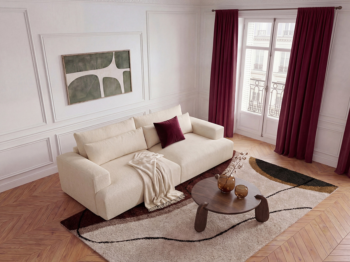 Canapé droit 3 places assise profonde TWINY lisse beige — vue 5