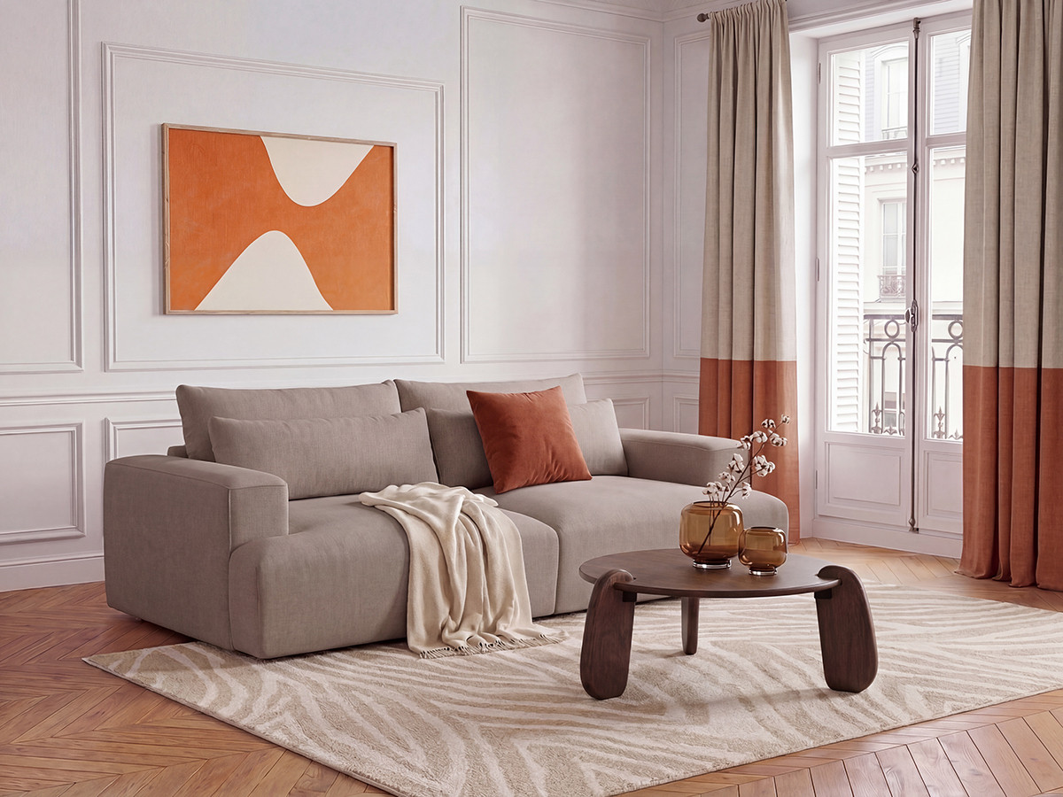 Canapé droit 3 places assise profonde TWINY lisse taupe