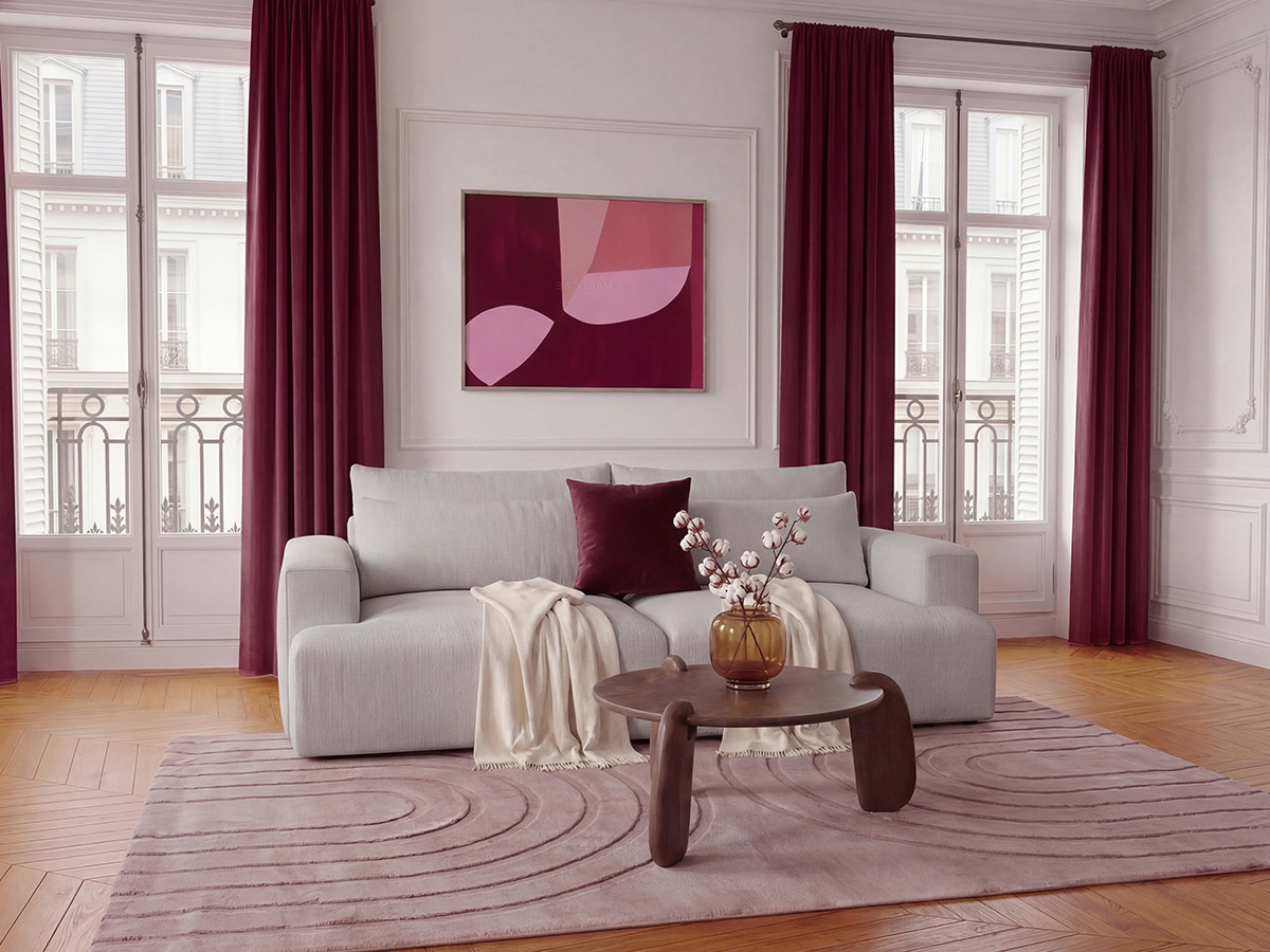 Canapé droit fixe 3 places assise profonde TWINY tissu lisse