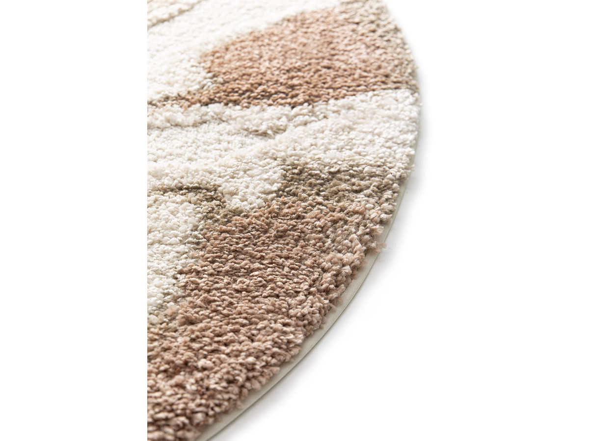 Rond hoogpolig vloerkleed LECHE met abstract motief
