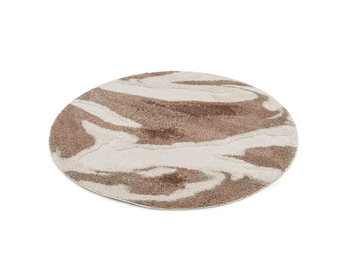 Tapis rond poils longs LECHE motif abstrait