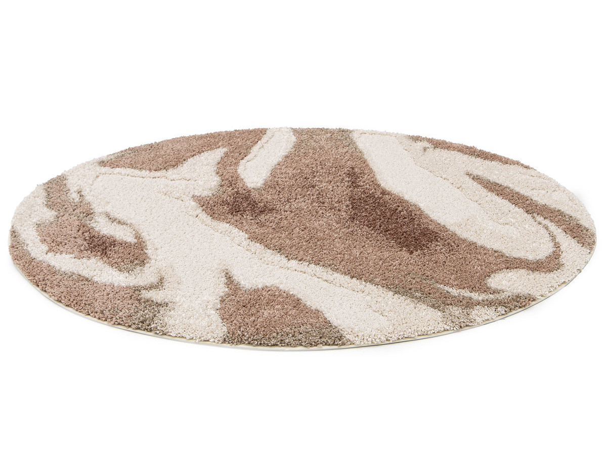 Tapis rond poils longs LECHE motif abstrait