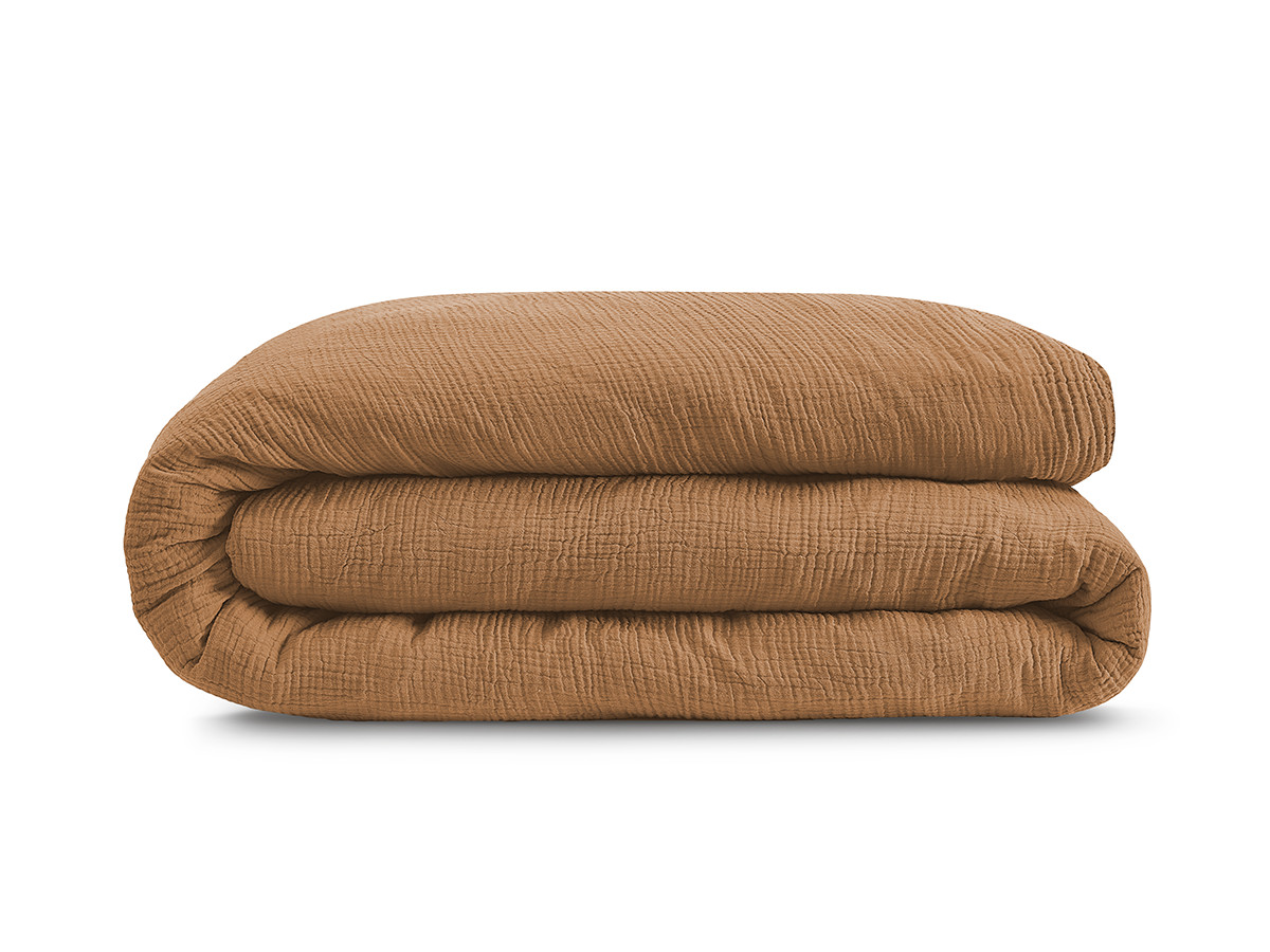 Parure de lit adulte en Gaze de coton HESTIA avec une housse de couette, taies d'oreiller ocre — vue 5