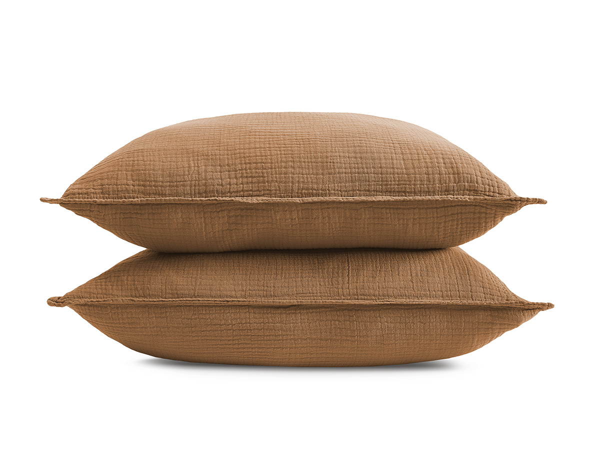 parure de lit adulte en gaze de coton hestia avec une housse de couette, taies d'oreiller de couleur ocre