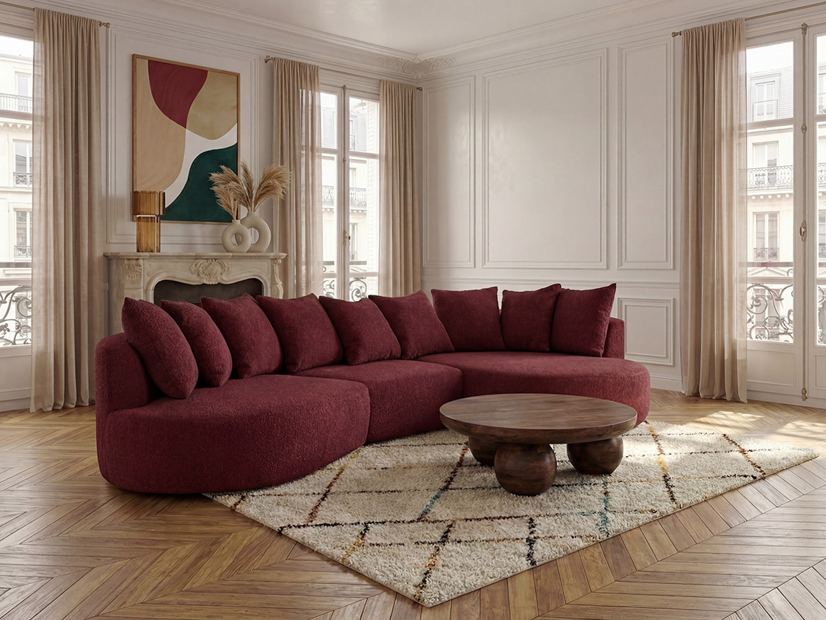 Canapé d'angle CALYPSO bouclette bordeaux — vue 5