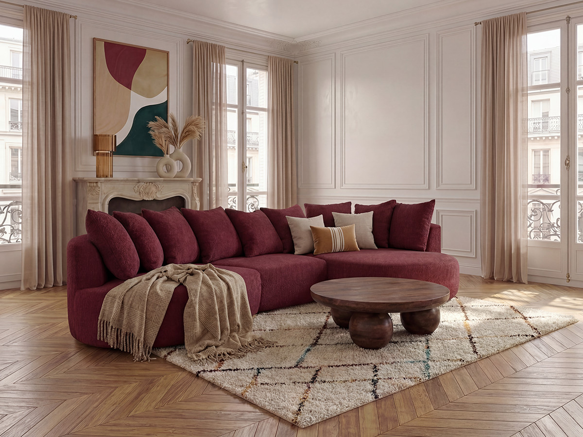 Canapé d'angle CALYPSO bouclette bordeaux
