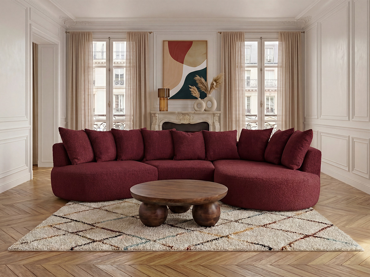 Canapé d'angle CALYPSO bouclette bordeaux — vue 4
