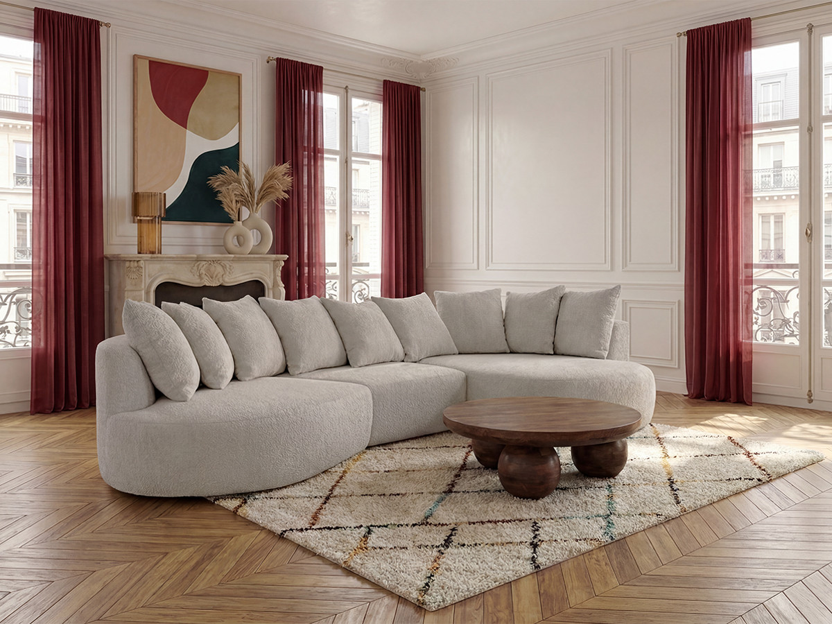 Canapé d'angle CALYPSO bouclette blanc — vue 5