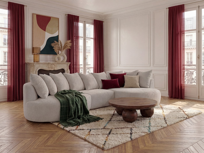 Canapé d'angle fixe CALYPSO tissu bouclette