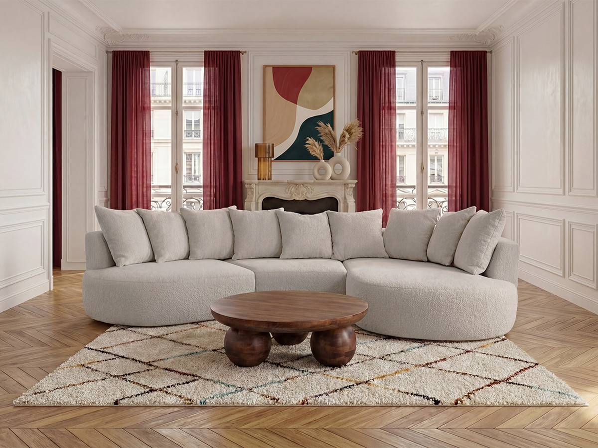 Canapé d'angle CALYPSO bouclette blanc — vue 4