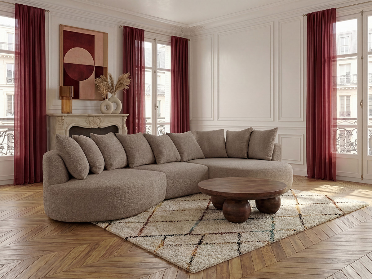 Canapé d'angle CALYPSO bouclette taupe — vue 5