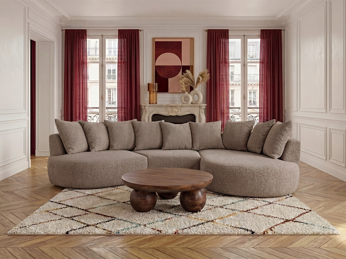 Canapé d'angle CALYPSO bouclette taupe — vue 4