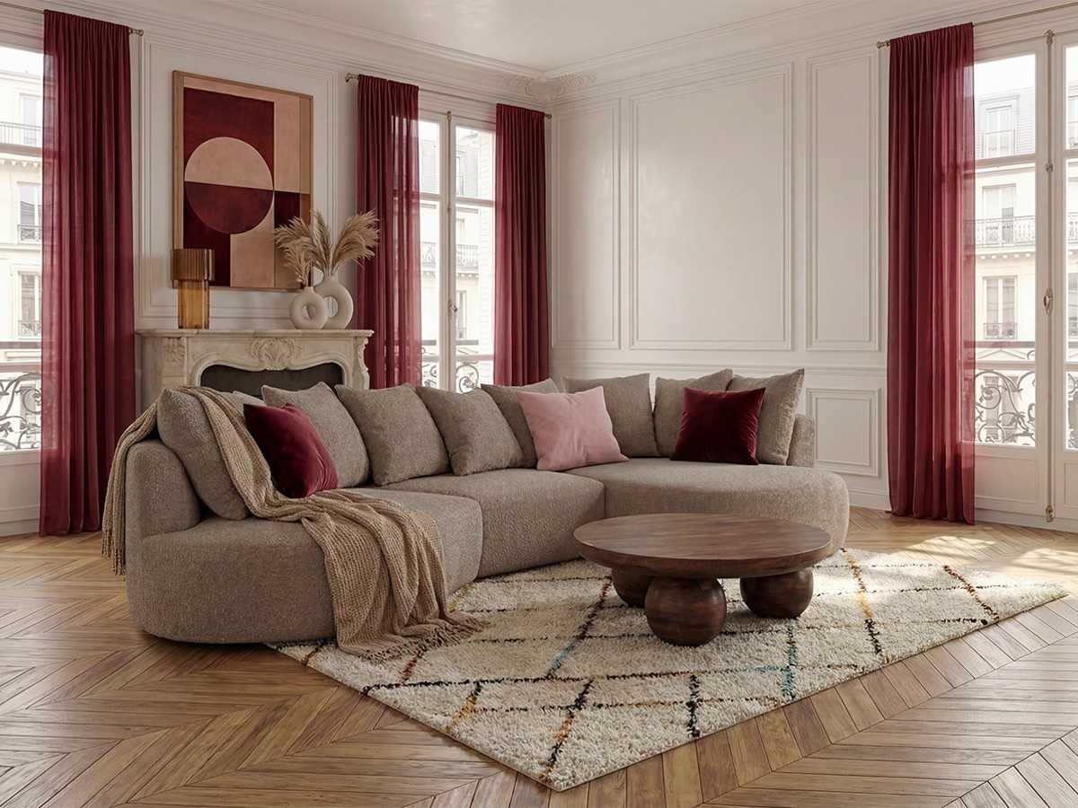 Canapé d'angle CALYPSO bouclette taupe