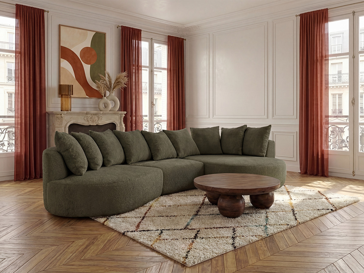Canapé d'angle CALYPSO bouclette vert — vue 5