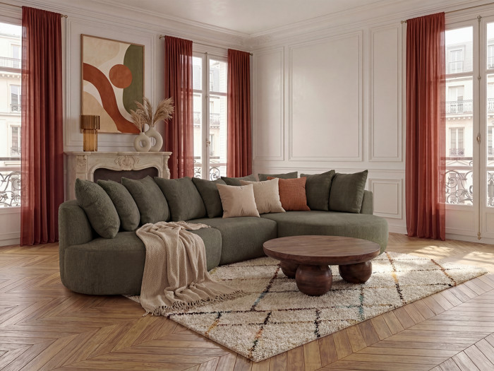 Canapé d'angle fixe CALYPSO tissu bouclette