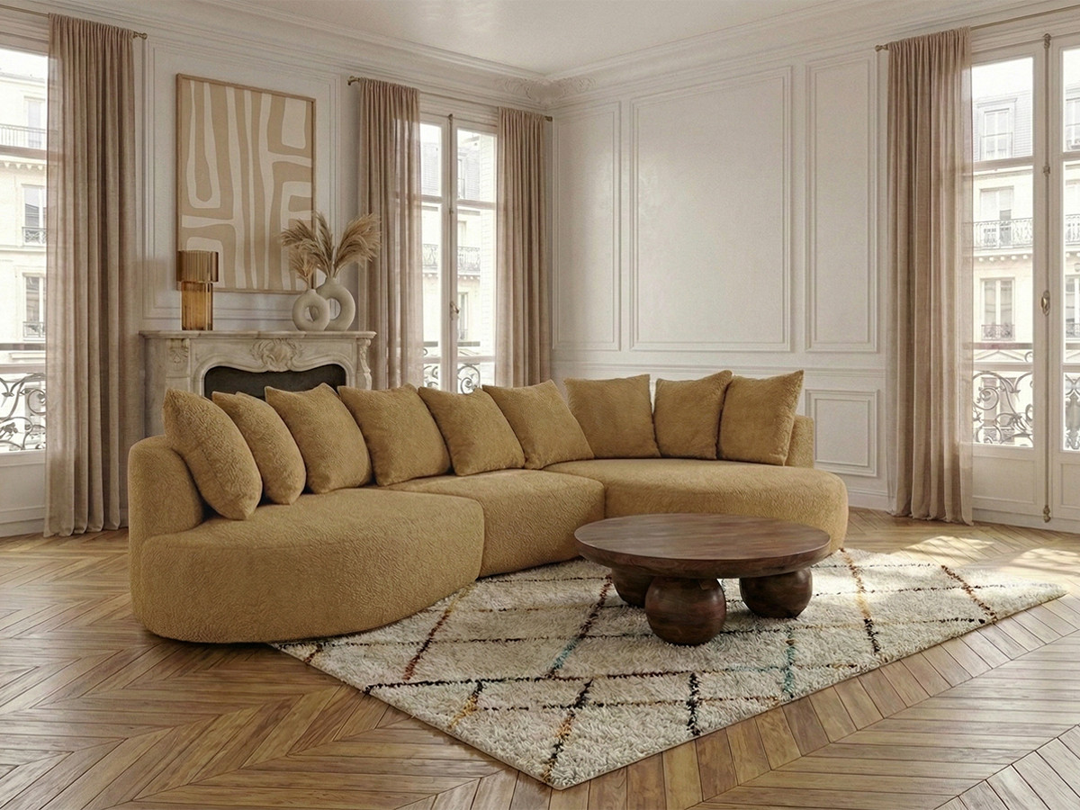 Canapé d'angle CALYPSO bouclette ocre — vue 5