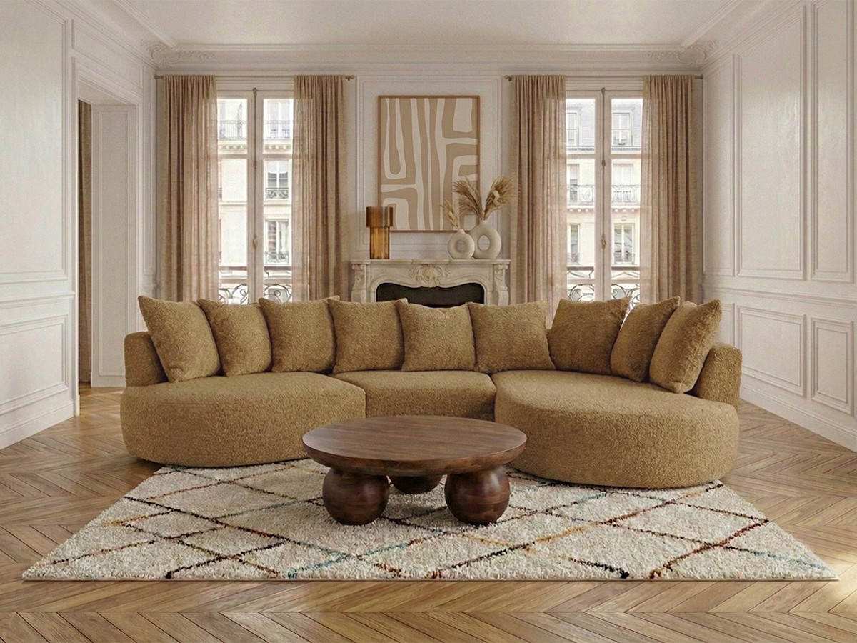 Canapé d'angle CALYPSO bouclette ocre — vue 4