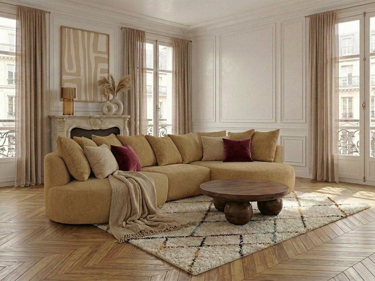 Canapé d'angle CALYPSO bouclette ocre