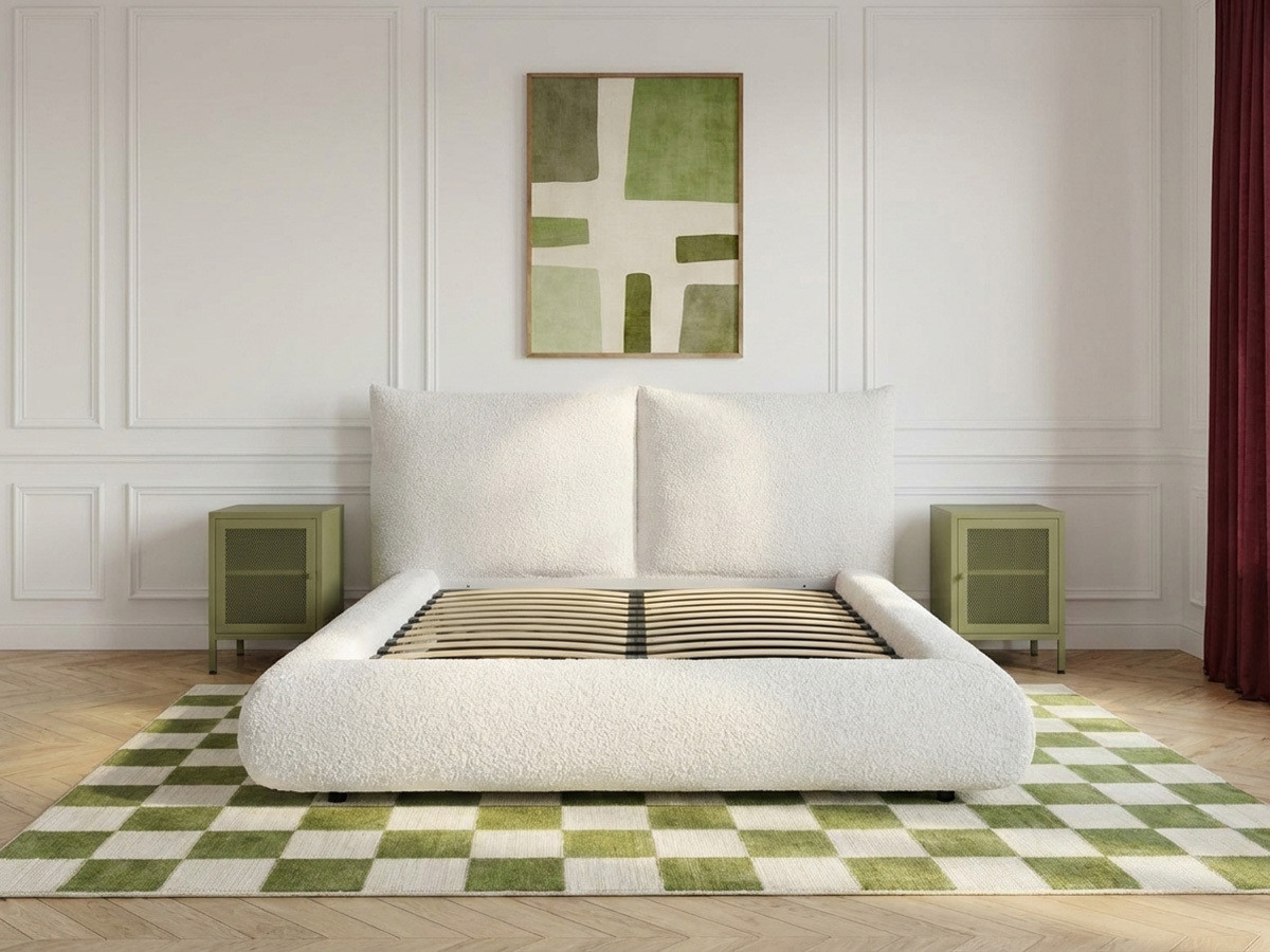 Laag bed JADEN in bouclé stof
