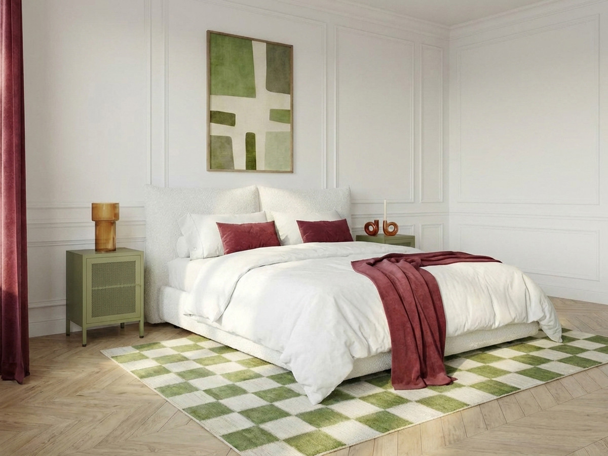 Laag bed JADEN in bouclé stof