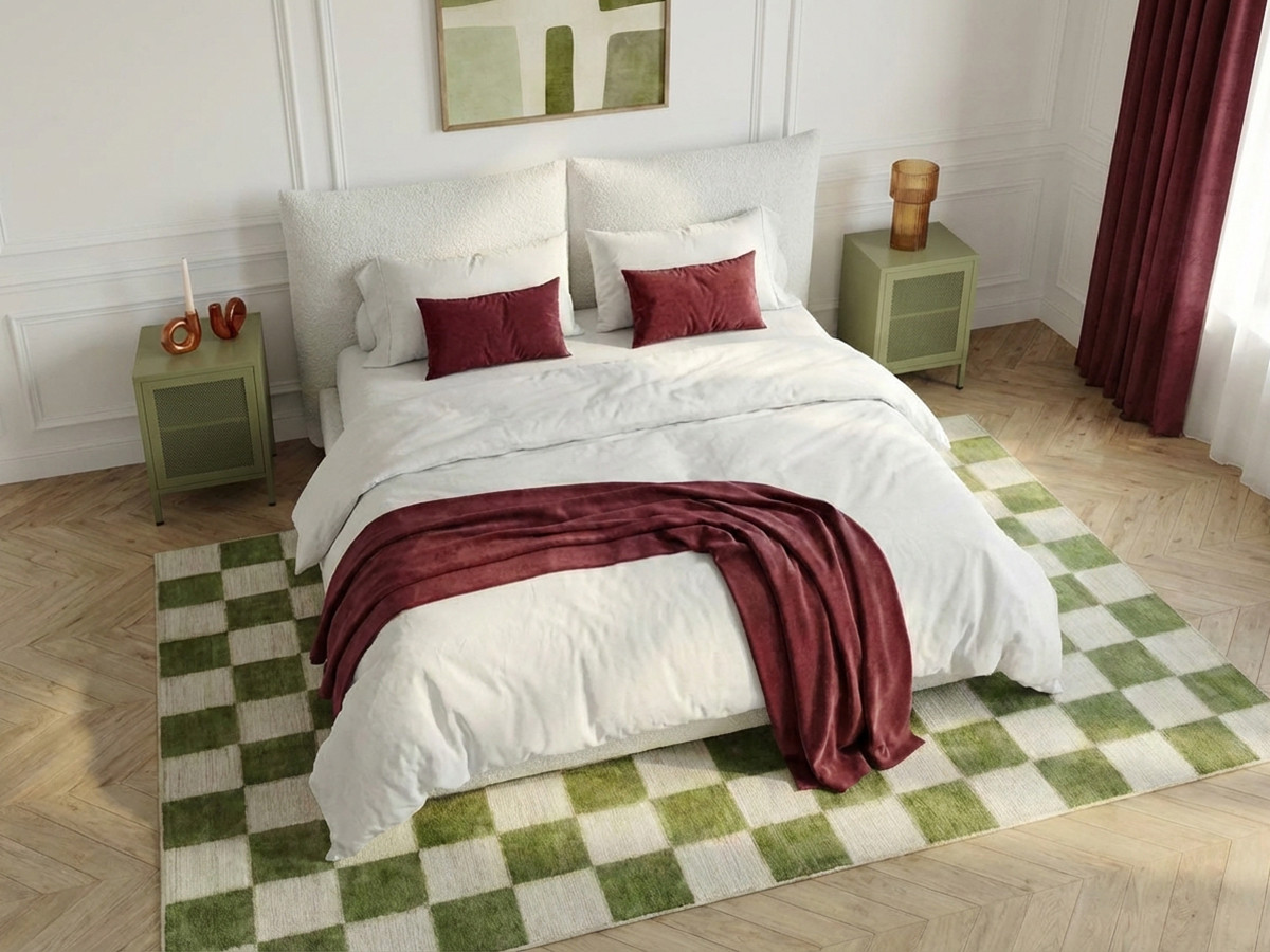 Laag bed JADEN in bouclé stof