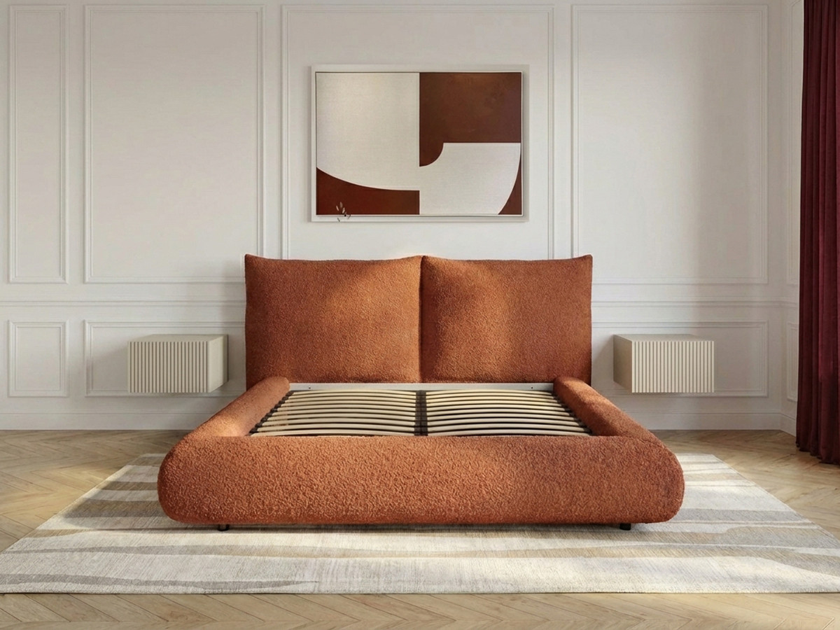 Laag bed JADEN in bouclé stof