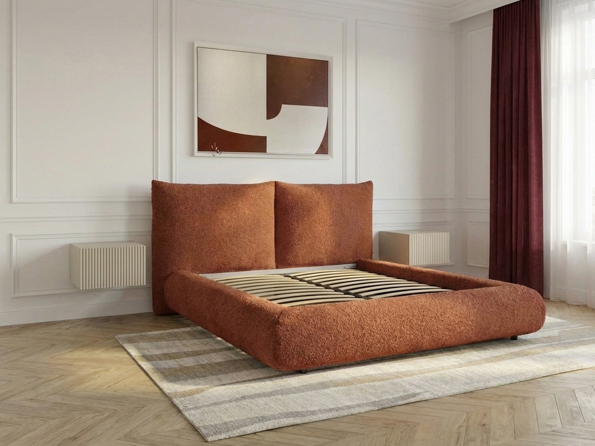 Laag bed JADEN in bouclé stof