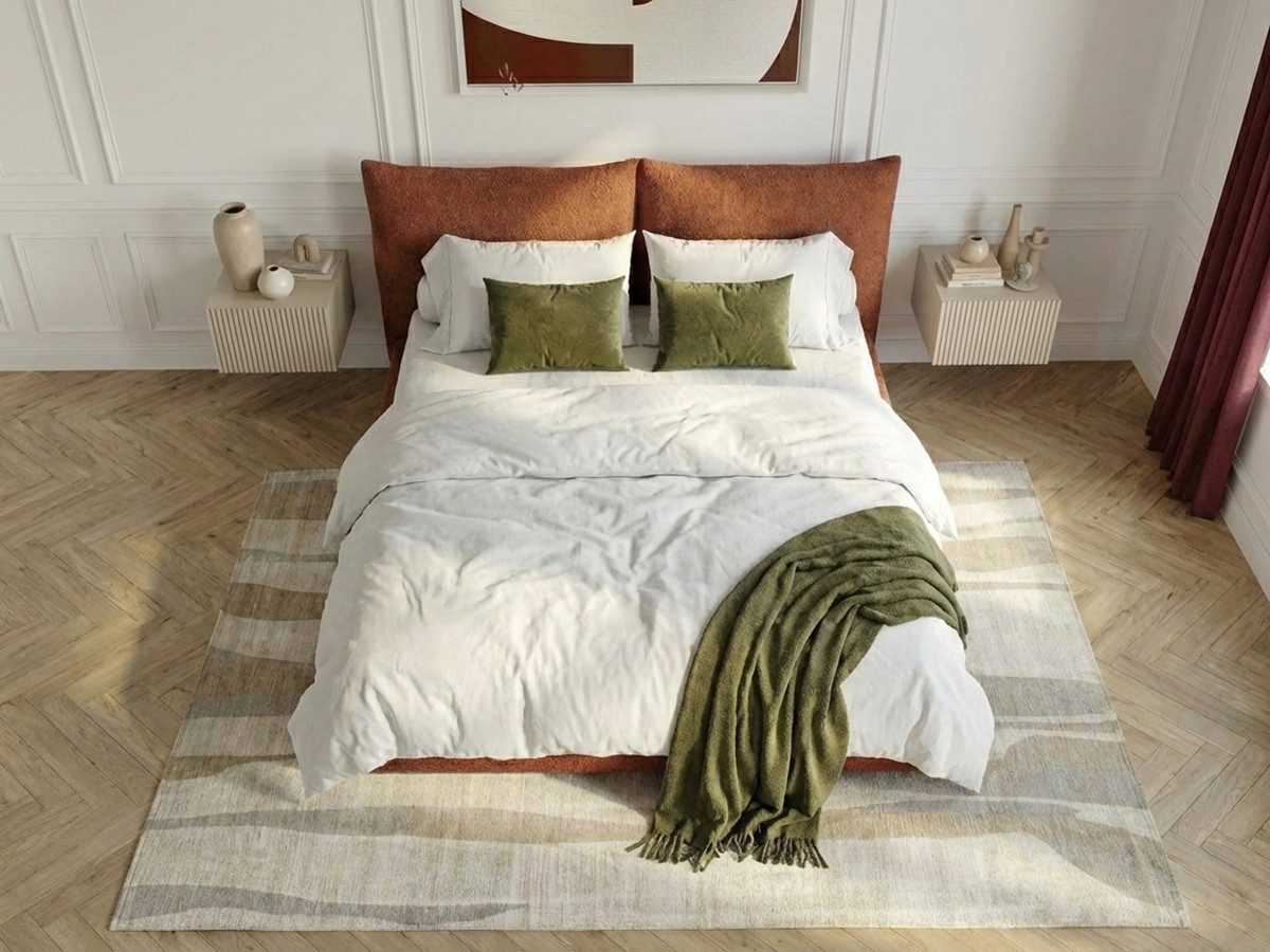 Laag bed JADEN in bouclé stof