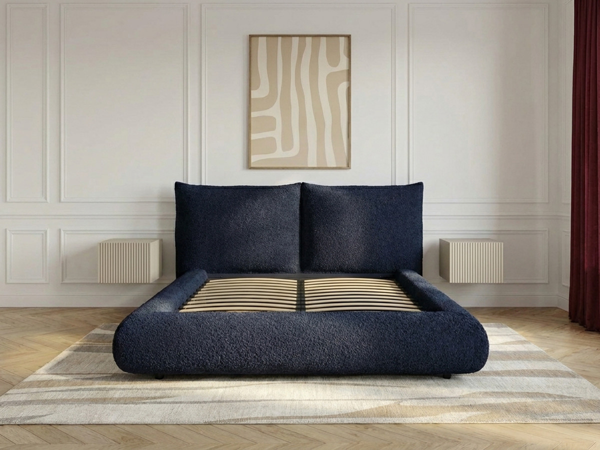 Laag bed JADEN in bouclé stof