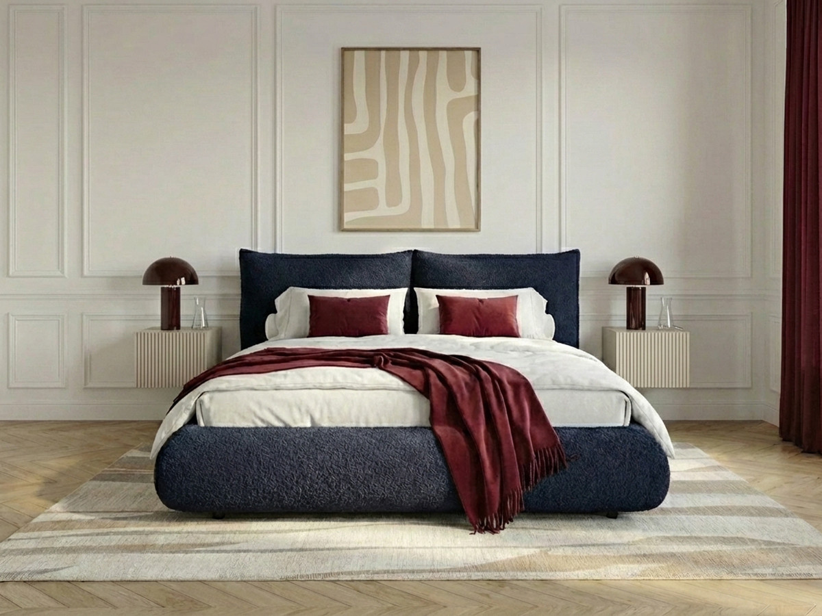 Laag bed JADEN in bouclé stof
