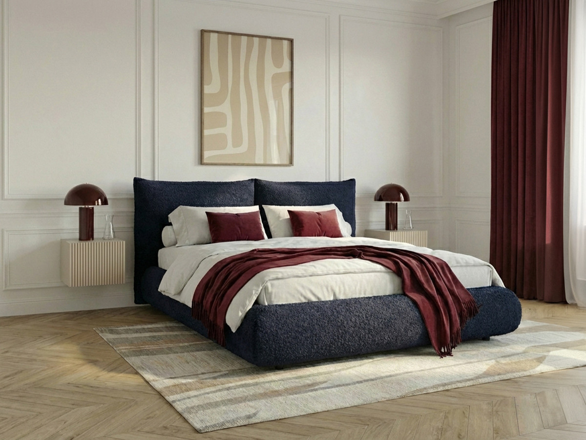 Laag bed JADEN in bouclé stof