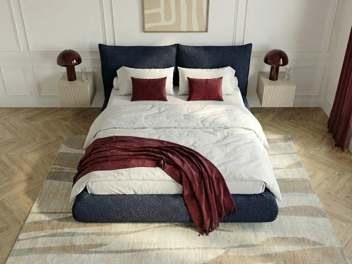 Laag bed JADEN in bouclé stof