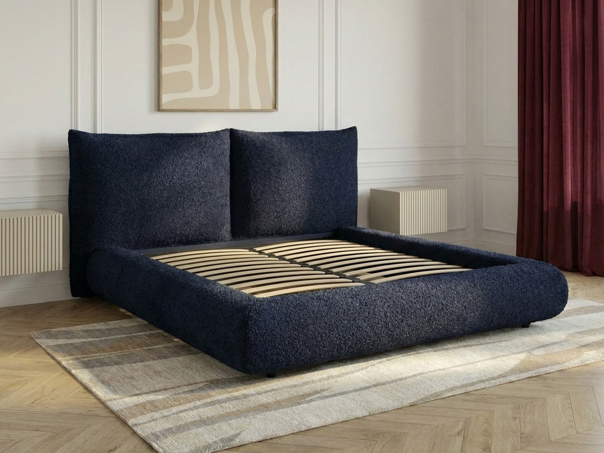 Laag bed JADEN in bouclé stof