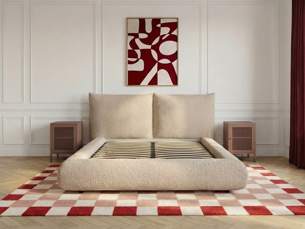 Laag bed JADEN in bouclé stof