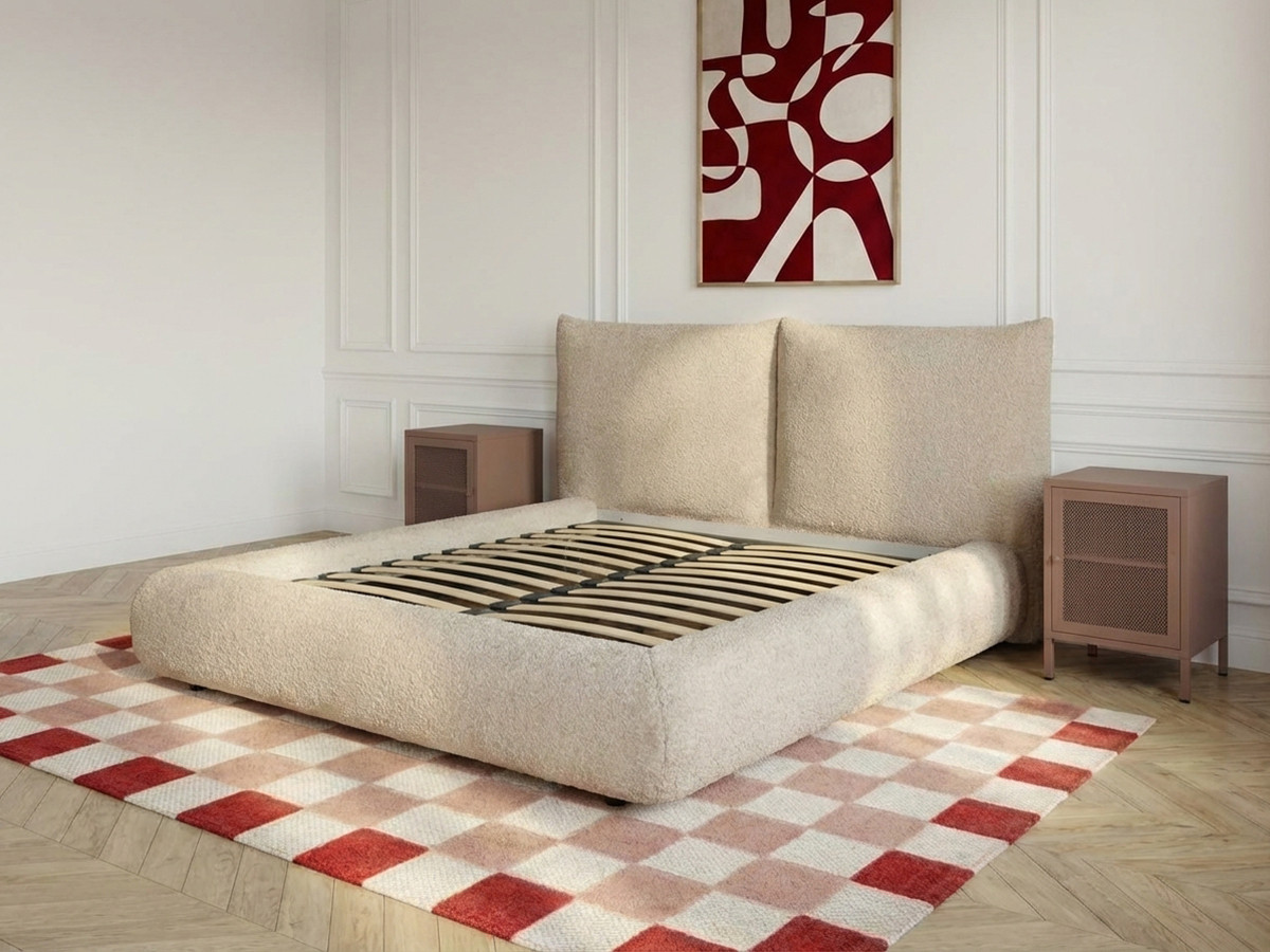 Laag bed JADEN in bouclé stof