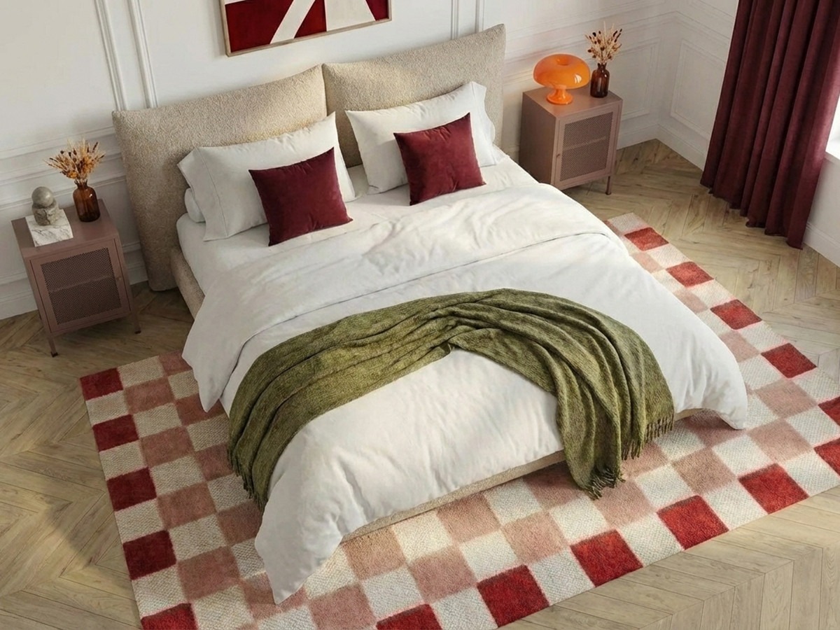 Laag bed JADEN in bouclé stof