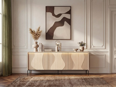 Buffet 3 portes FLORE effet chêne avec LEDS