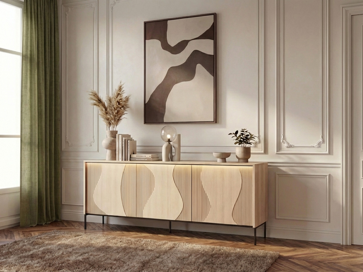 Buffet 3 portes FLORE effet chêne avec LEDS — vue 5