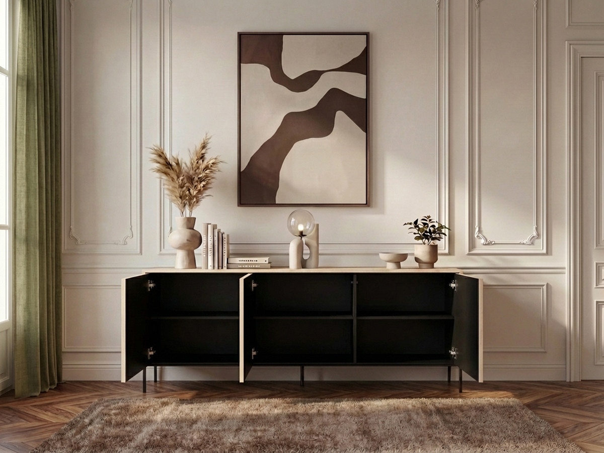 FLORE dressoir met 3 deuren in eikenhoutlook met LED-verlichting