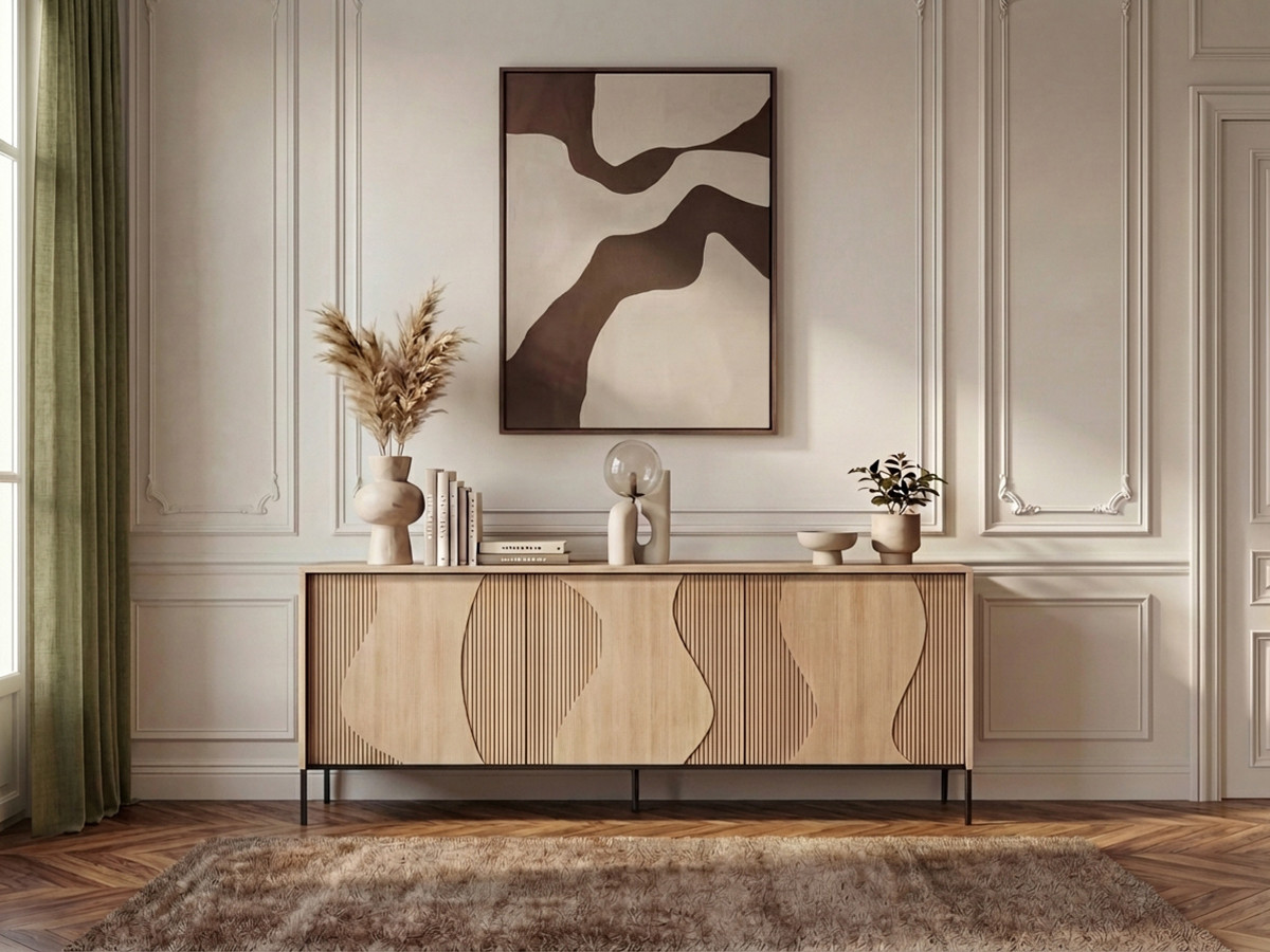 FLORE dressoir met 3 deuren in eikenhoutlook met LED-verlichting
