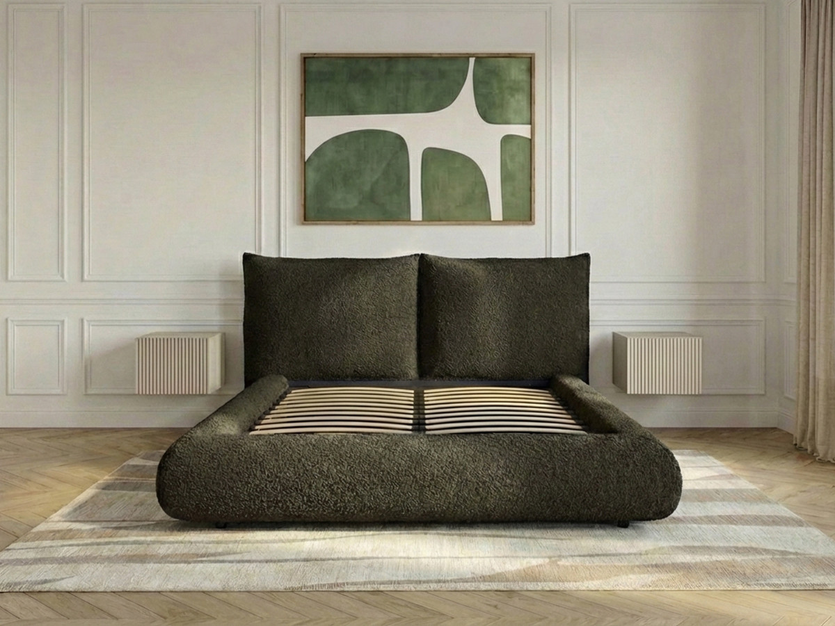 Laag bed JADEN in bouclé stof