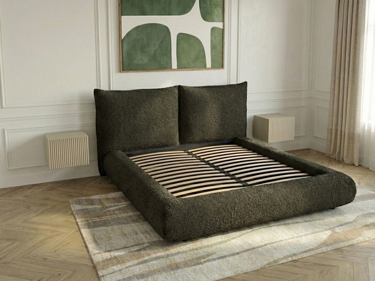 Laag bed JADEN in bouclé stof