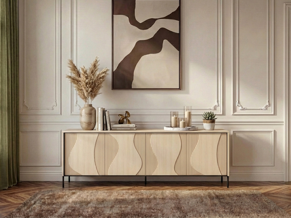 FLORE dressoir met 4 deuren in eikenhoutlook met LED-verlichting