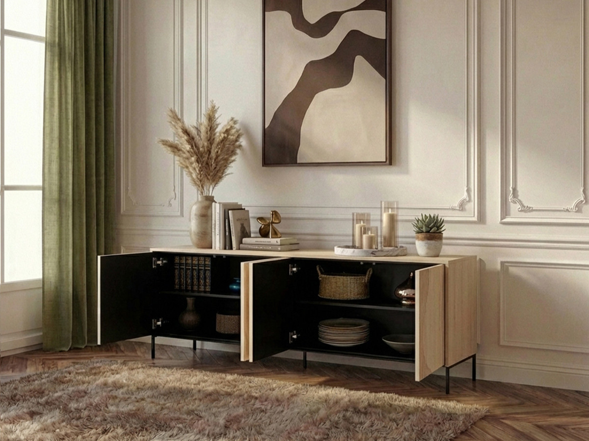 Buffet 4 portes FLORE effet chêne avec LEDS