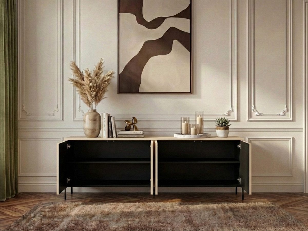 Buffet 4 portes FLORE effet chêne avec LEDS