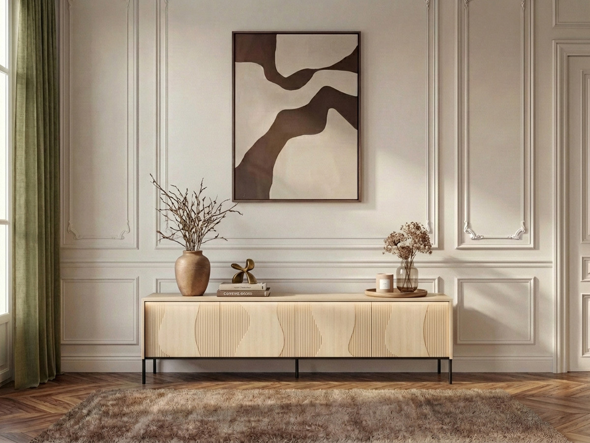 FLORE TV-meubel met eikenhouten look en ledverlichting