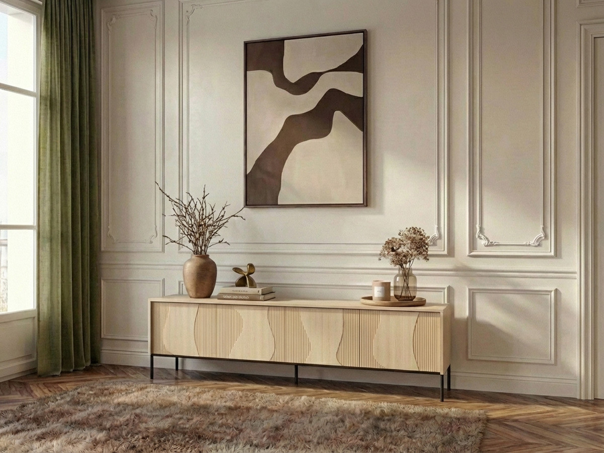 FLORE TV-meubel met eikenhouten look en ledverlichting